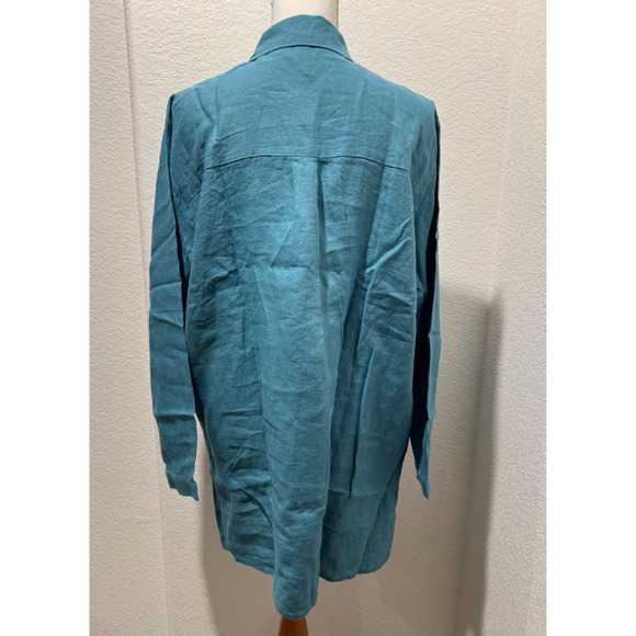 $168 NWT Eileen Fisher Organic Handkerchief Linen Shirt River Blue Sz XL Button - Picture 5 of 12